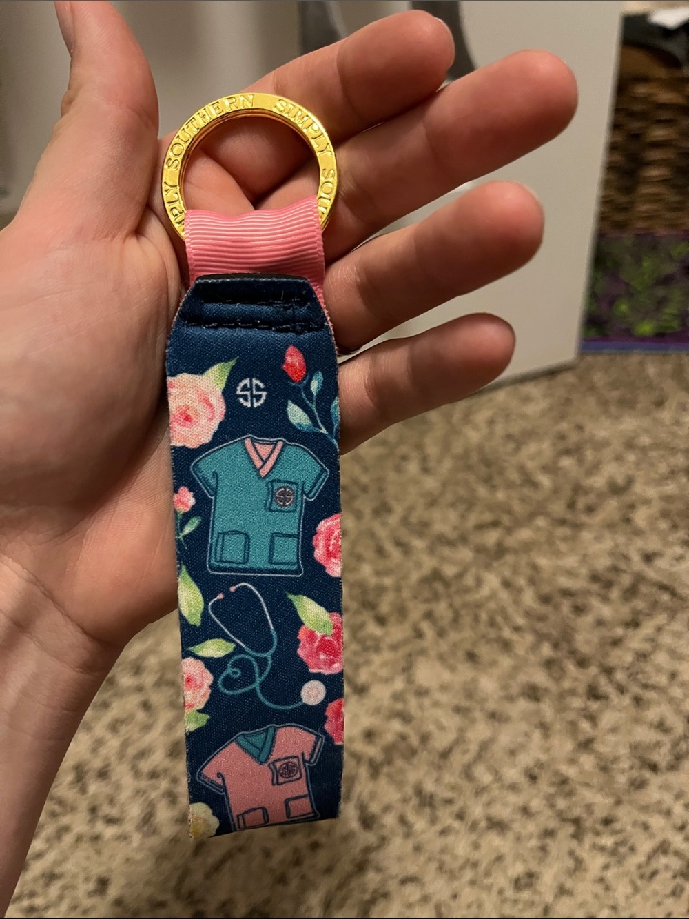 Simply Southern Scrub Print Key Fob - Pink & Navy